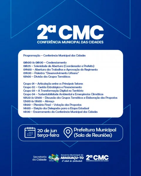 Prefeitura de Araguaçu realiza 2° conferência municipal das cidades. Tema: “Construindo a Política Nacional de Desenvolvimento Urbano: Caminhos para Cidades Inclusivas, Democráticas, Sustentáveis e com Justiça Social”